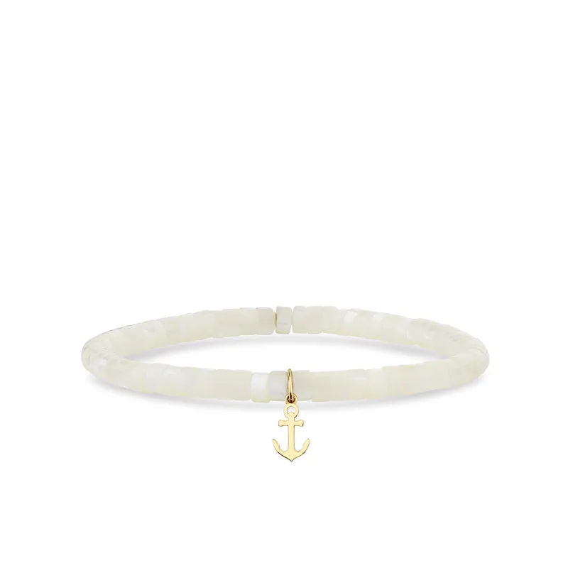 Pure Gold Tiny Anchor on Mother of Pearl made by Sydney Evan