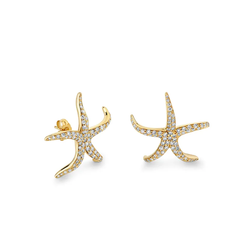 Gold & Diamond Large Starfish Pave Earrings made by Sydney Evan