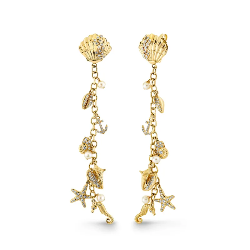 Gold & Diamond Multi Sea Charm Earrings made by Sydney Evan