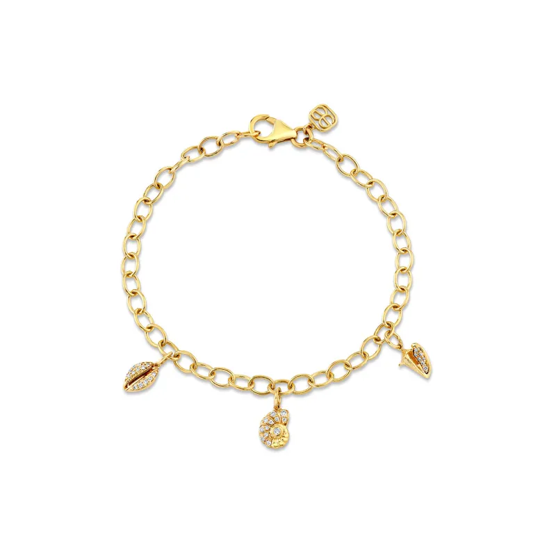 Gold & Diamond Multi Shell Charm Bracelet made by Sydney Evan