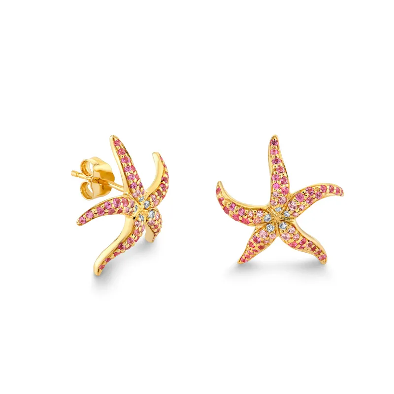 Gold & Diamond Medium Starfish Stud Earrings made by Sydney Evan