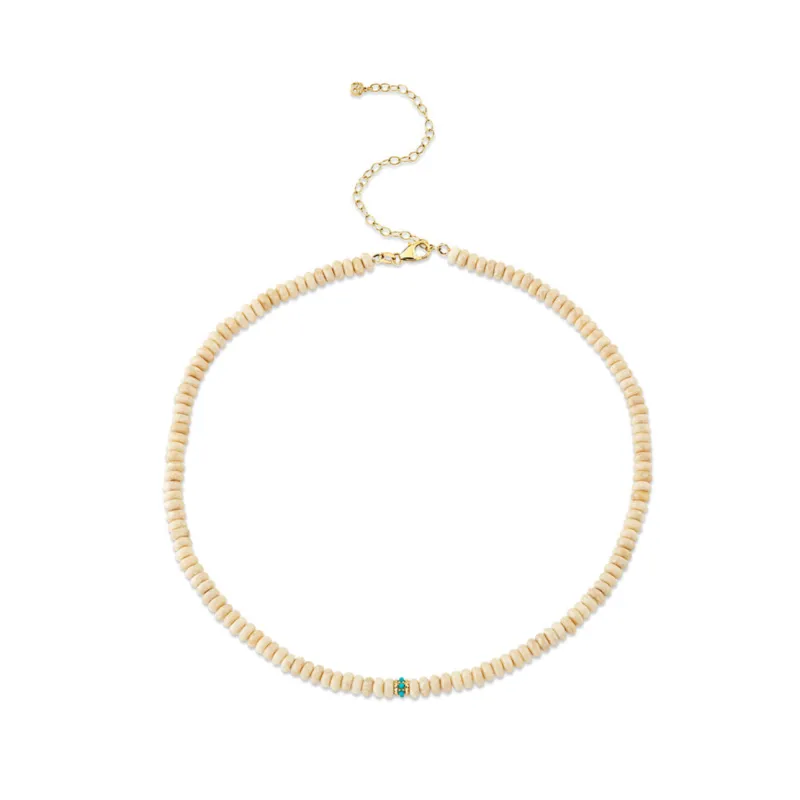 Gold, Diamond & Turquoise Pave Rondelle Cream Jasper Choker made by Sydney Evan
