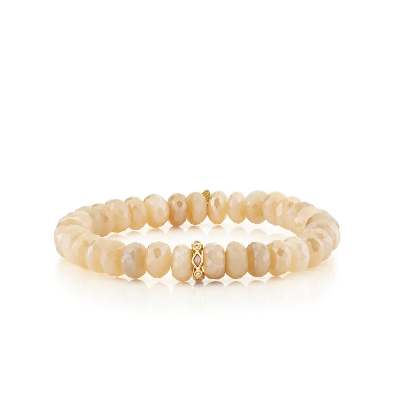 Gold, Diamond & Pink Opal Rondelle on Moonstone made by Sydney Evan
