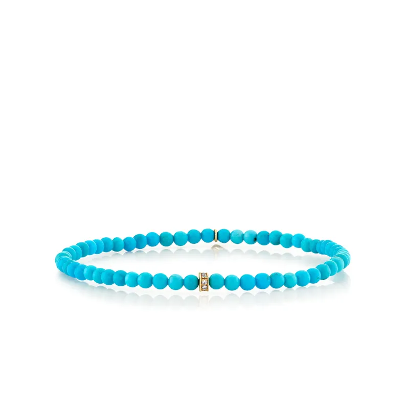 Gold & Diamond Small Pave Rectangle Bead on Turquoise made by Sydney Evan