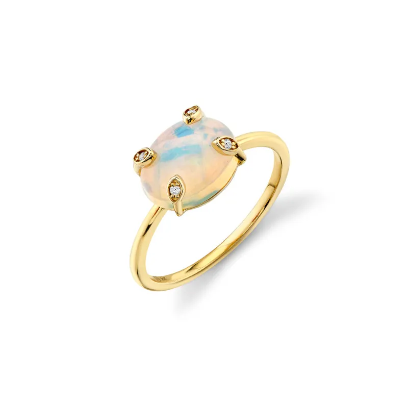 Gold, Diamond & Opal Oval Marquise Eye Prong Ring made by Sydney Evan