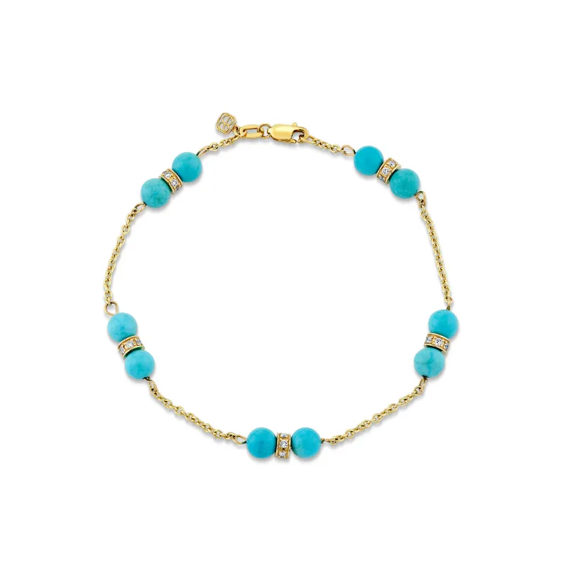 Gold, Diamond & Turquoise Bead Station Bracelet made by Sydney Evan