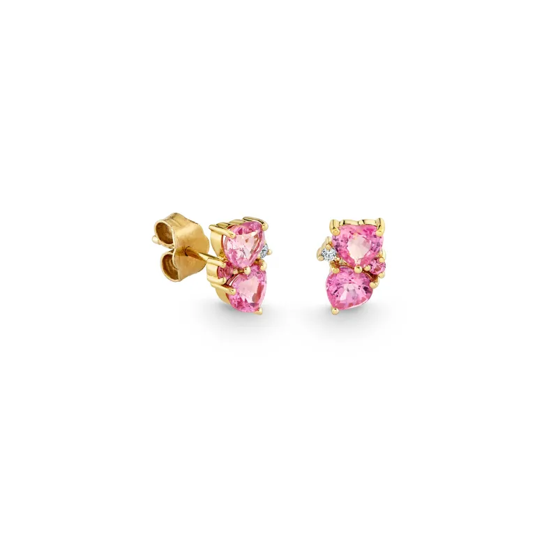 Gold, Diamond & Pink Sapphire Heart Cocktail Stud made by Sydney Evan