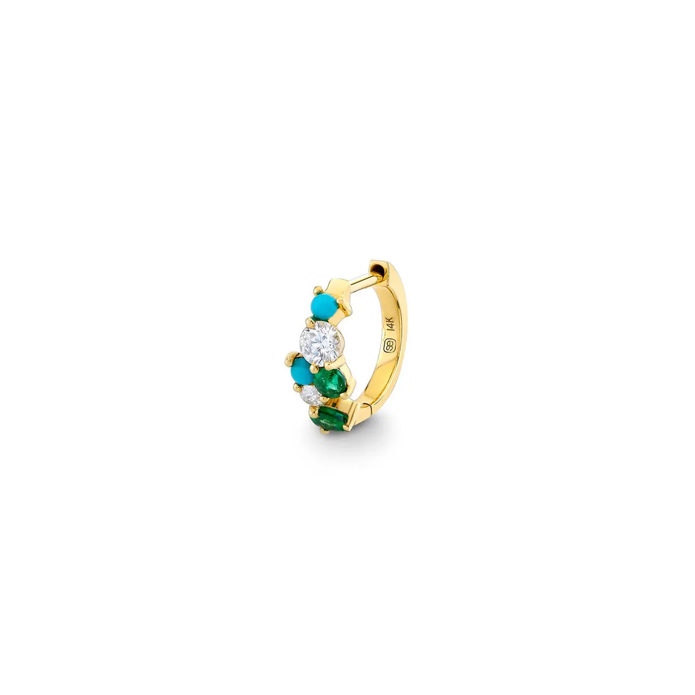 Gold, Emerald & Turquoise Cocktail Huggie Hoop sold by Sydney Evan product image thumbnail 2