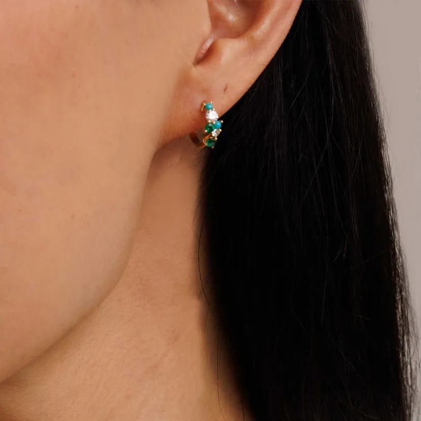 Gold, Emerald & Turquoise Cocktail Huggie Hoop sold by Sydney Evan product image thumbnail 3