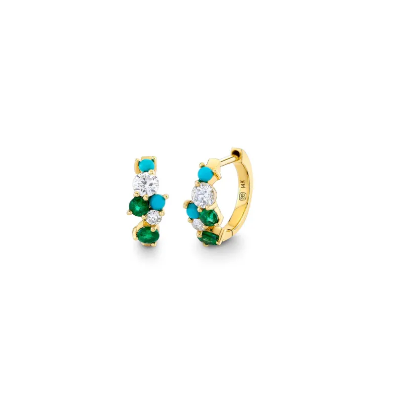 Gold, Emerald & Turquoise Cocktail Huggie Hoop made by Sydney Evan