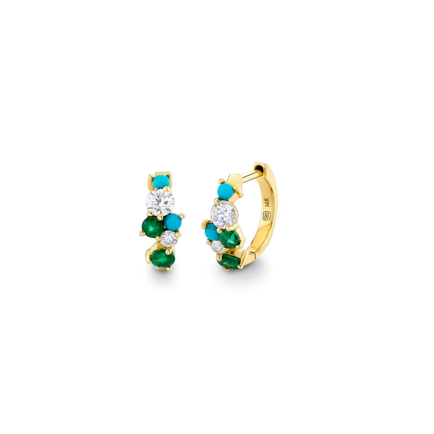Gold, Emerald & Turquoise Cocktail Huggie Hoop sold by Sydney Evan