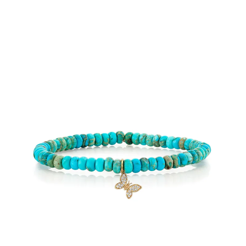 Gold & Diamond Tiny Pave Butterfly on Turquoise made by Sydney Evan