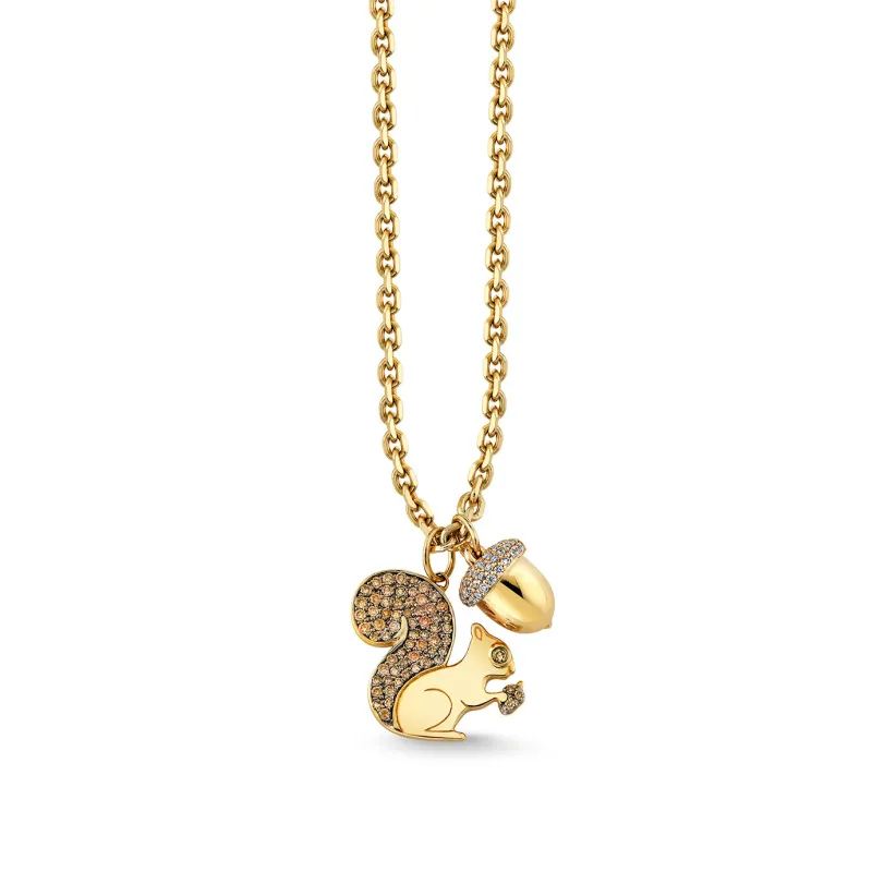 Gold & Diamond Squirrel Acorn Necklace made by Sydney Evan