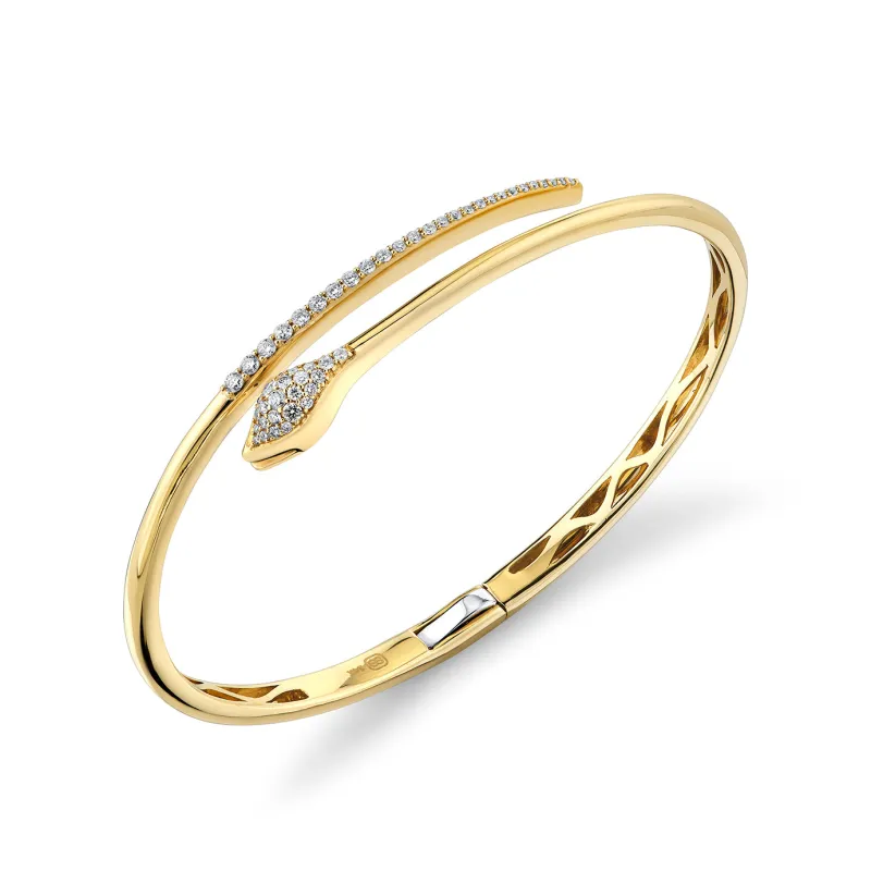 Gold & Diamond Snake Head Marquis Bangle made by Sydney Evan