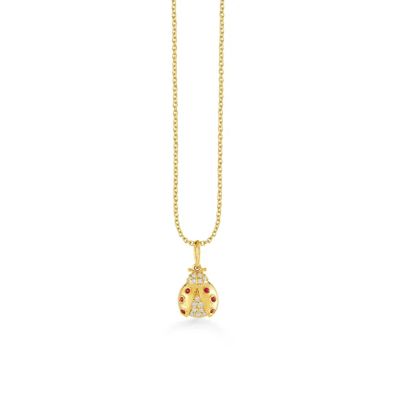 Gold, Diamond & Ruby Ladybug With Open Wings Charm made by Sydney Evan
