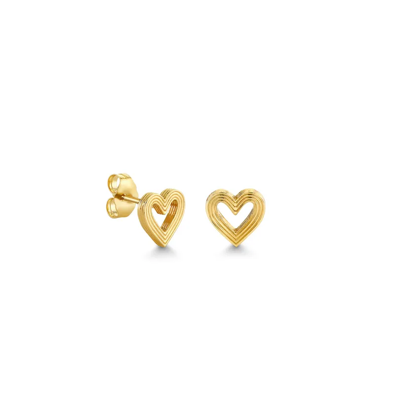 Pure Gold Small Fluted Heart Stud made by Sydney Evan