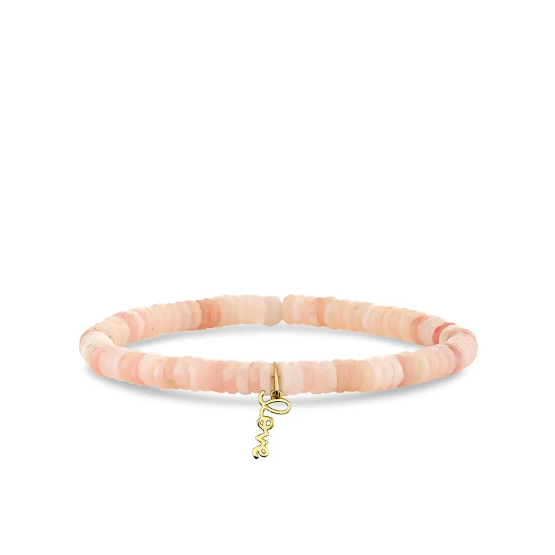 Pure Gold Tiny Love on Pink Opal made by Sydney Evan