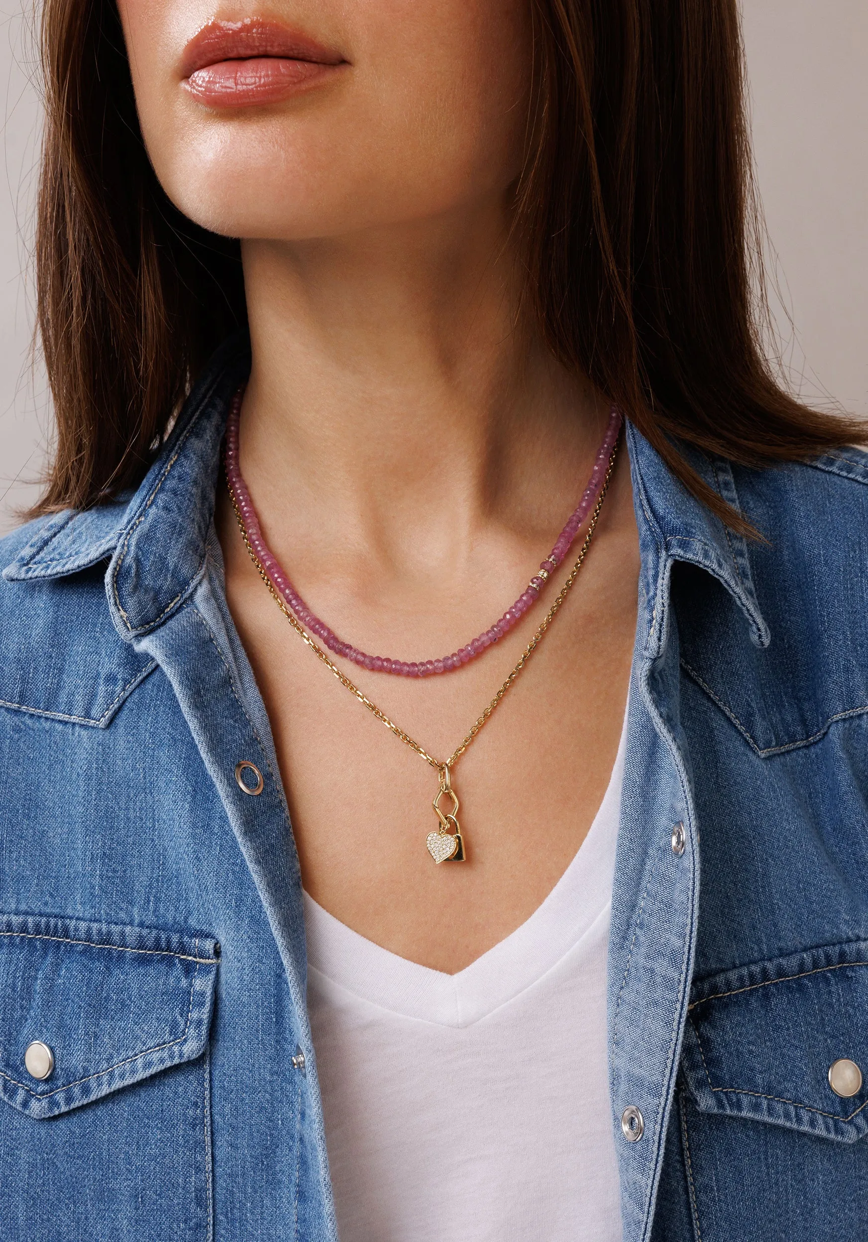 Gold & Diamond Pink Sapphire Faceted Rondelle Beaded Necklace sold by Sydney Evan product image thumbnail 2