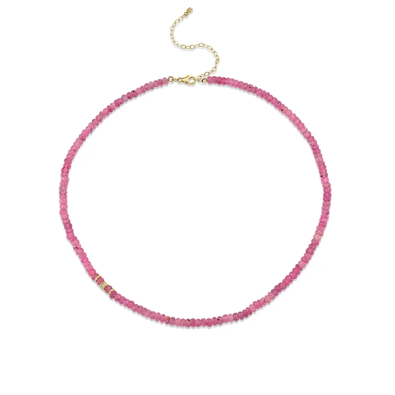 Gold & Diamond Pink Sapphire Faceted Rondelle Beaded Necklace made by Sydney Evan
