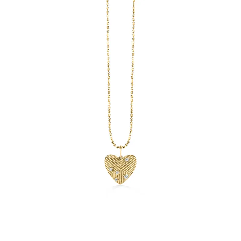 Gold & Diamond Fluted Pyramid Spike Heart Charm made by Sydney Evan