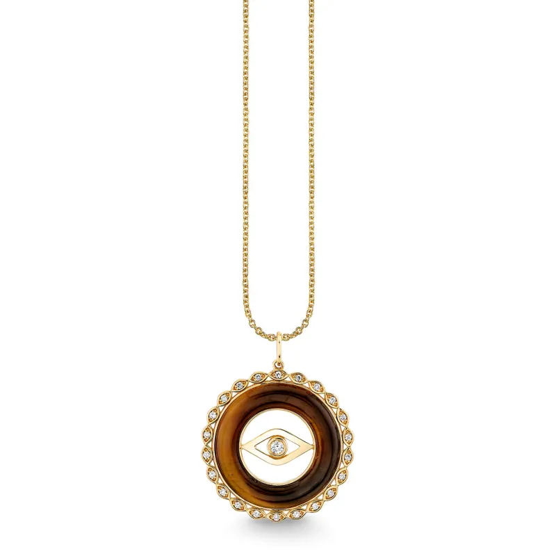 Gold, Diamond & Tiger Eye Evil Eye Stone Pendant made by Sydney Evan