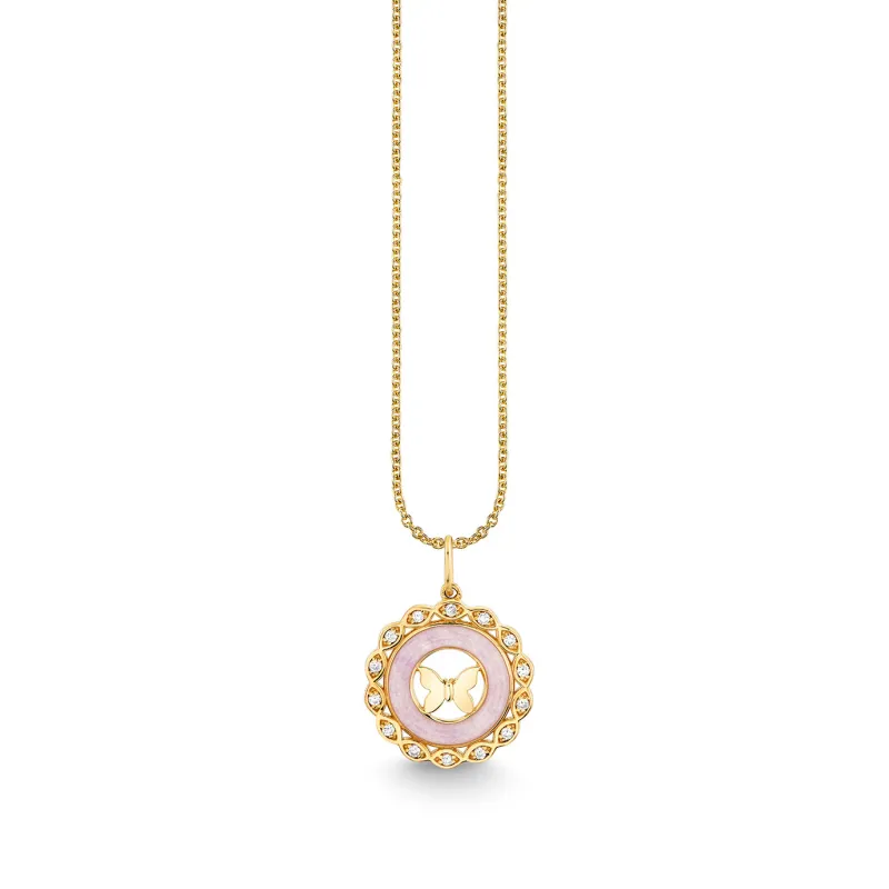 Gold, Diamond & Lavender Jade Small Butterfly Stone Pendant made by Sydney Evan