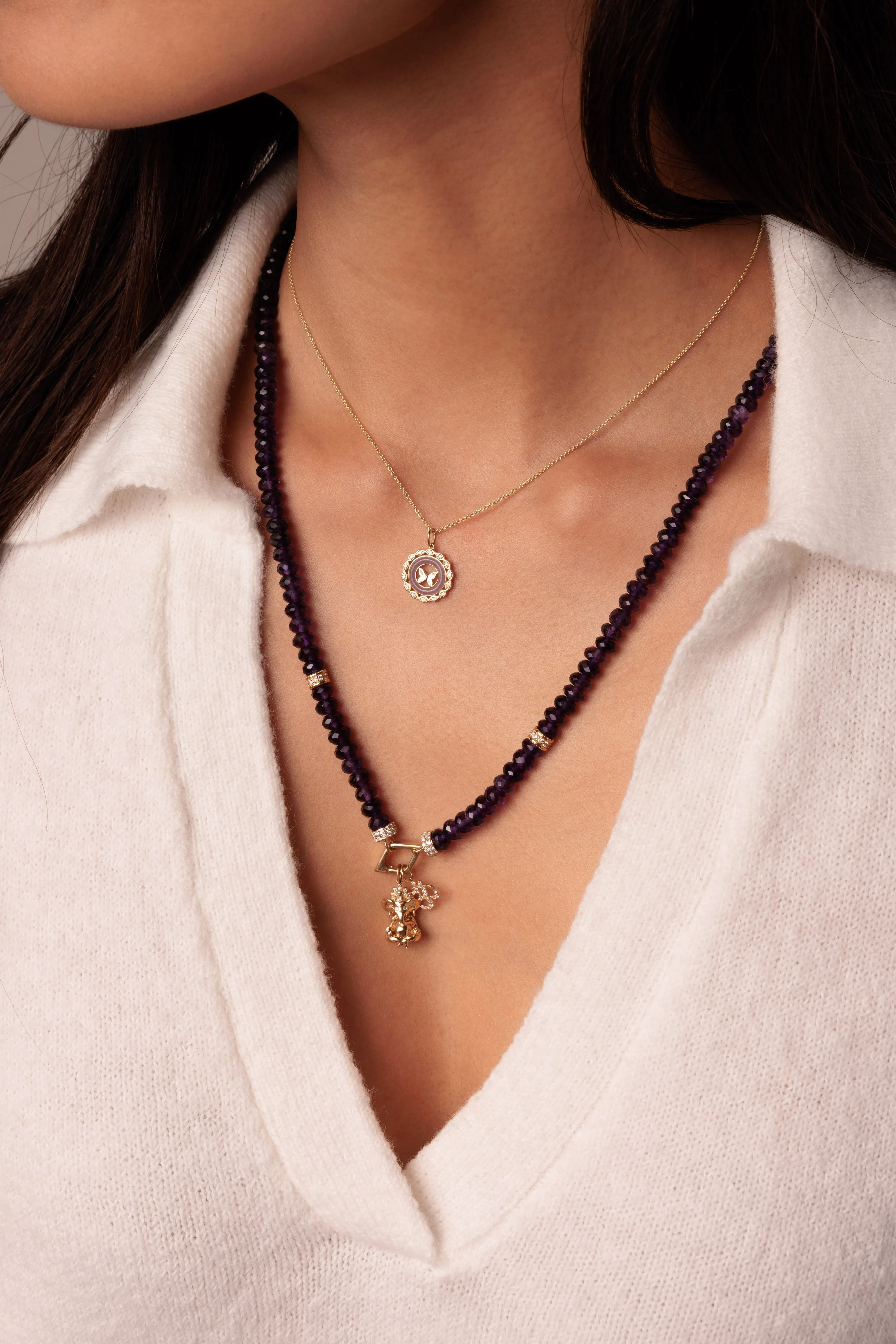 Gold, Diamond & Lavender Jade Small Butterfly Stone Pendant sold by Sydney Evan product image thumbnail 2
