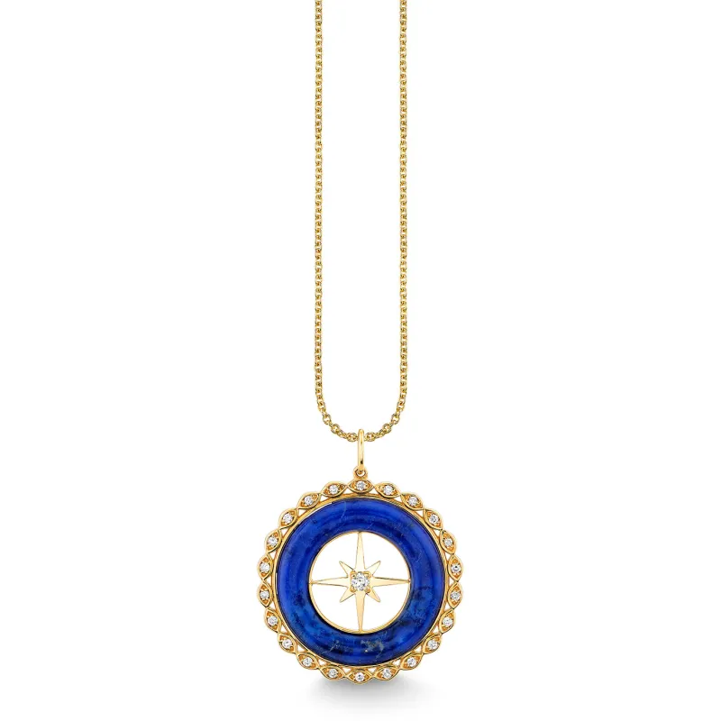Gold, Diamond & Lapis Starburst Stone Pendant made by Sydney Evan