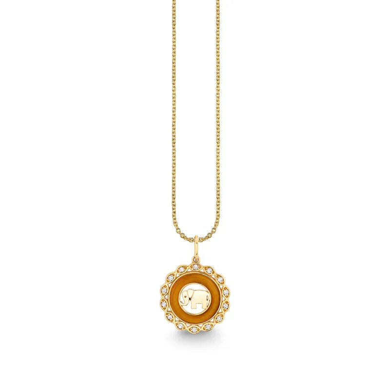 Gold, Diamond & Tiger Eye Small Elephant Stone Pendant made by Sydney Evan