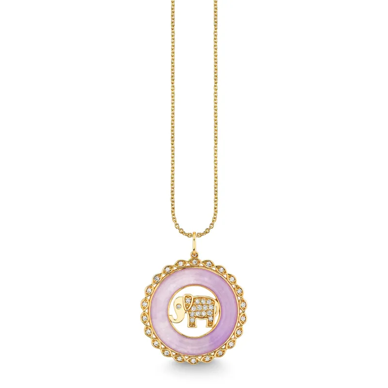 Gold, Diamond & Lavender Jade Elephant Stone Pendant made by Sydney Evan
