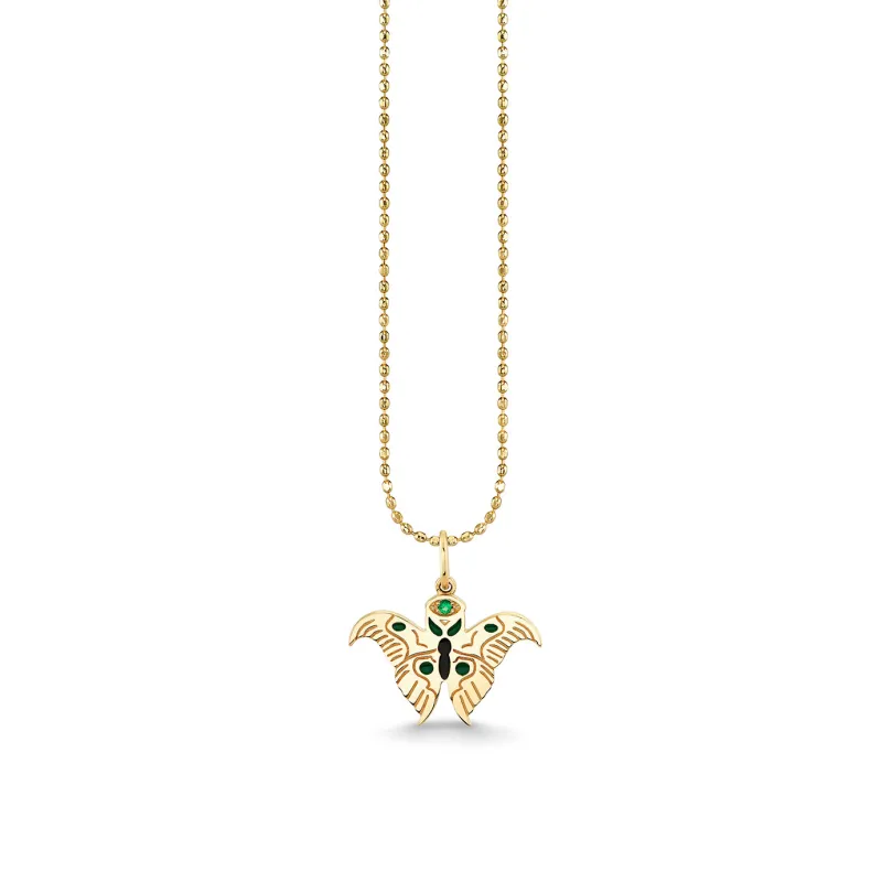 Gold, Emerald & Enamel Wicked Elphaba Enamel Moth Charm made by Sydney Evan