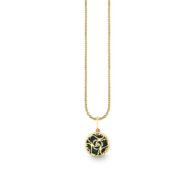 Gold, Diamond & Malachite Wicked Gear Stone Inlay Double Pendant made by Sydney Evan