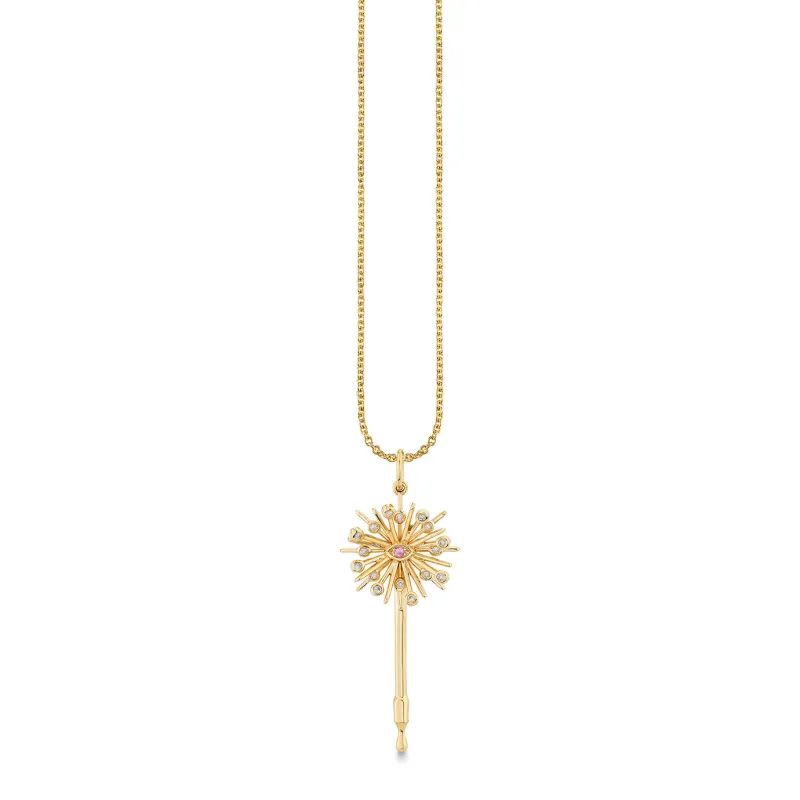 Gold, Diamond & Pink Sapphire Wicked Glinda Wand Charm made by Sydney Evan