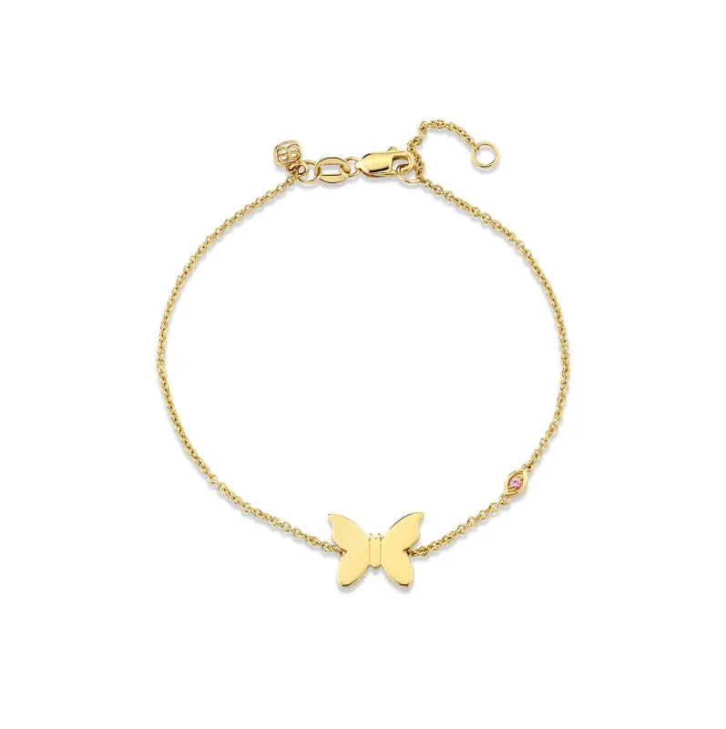 Gold & Pink Sapphire Wicked Glinda Pure Butterfly Chain Bracelet made by Sydney Evan