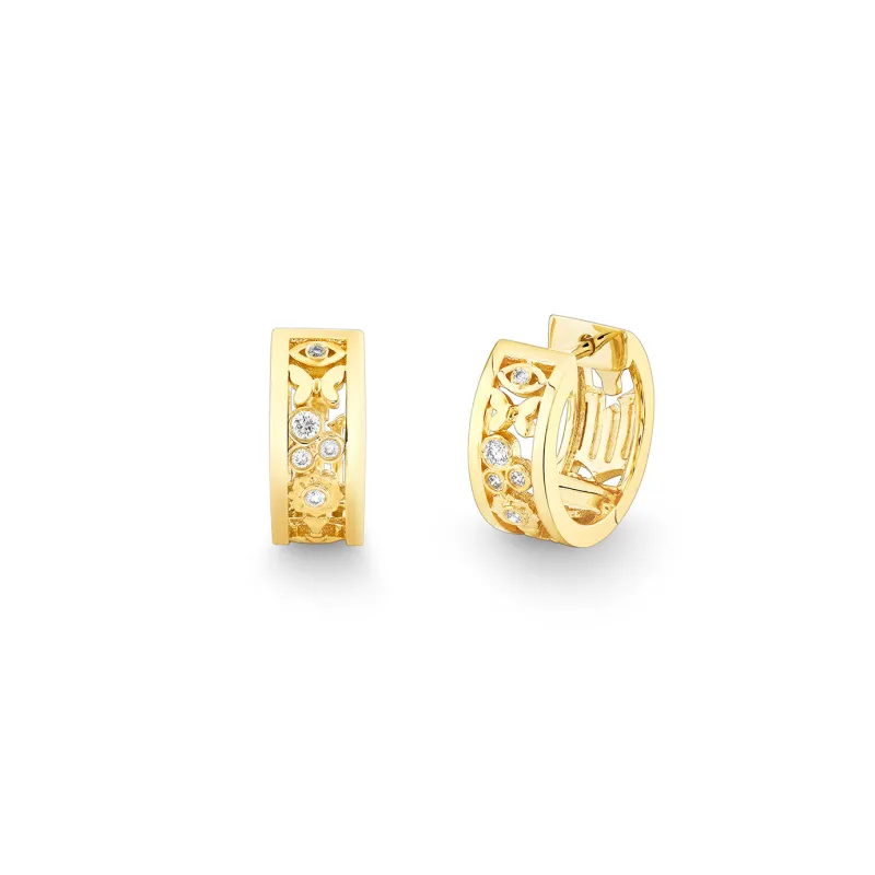 Gold & Diamond Wicked Small Icon Huggie Hoop Earring made by Sydney Evan
