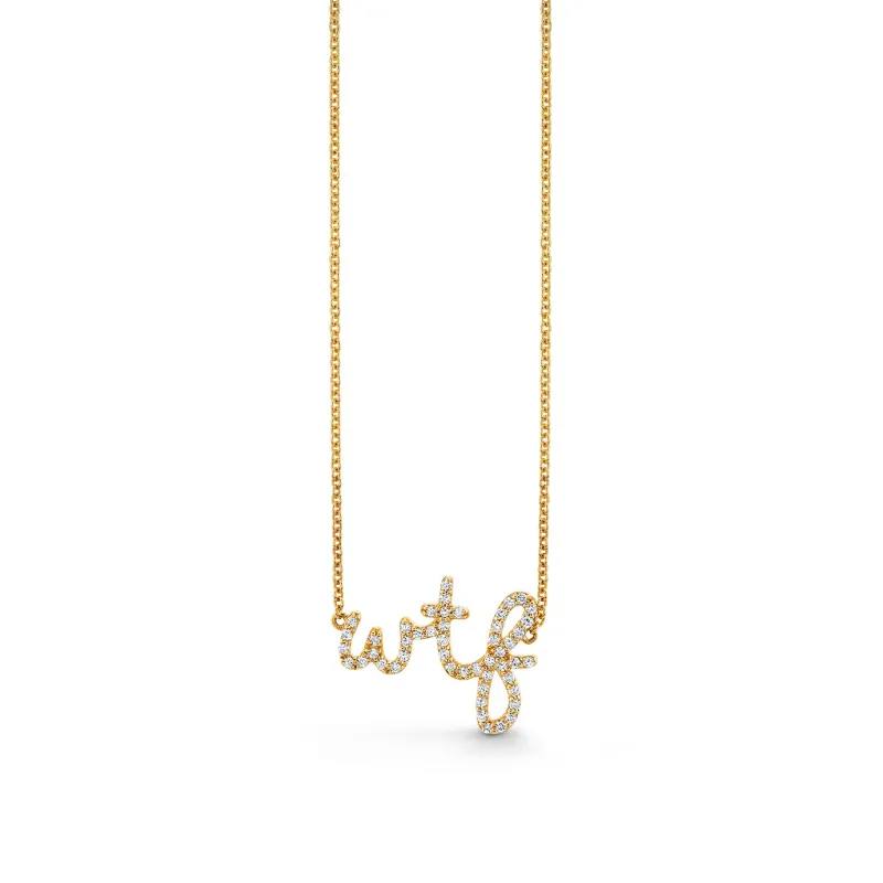 Gold & Diamond Small "WTF" Script Necklace made by Sydney Evan