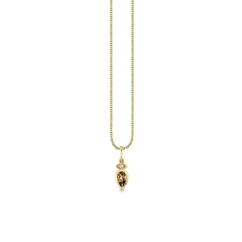 Gold & Diamond Marquise Eye Pear Cut Quartz Charm made by Sydney Evan