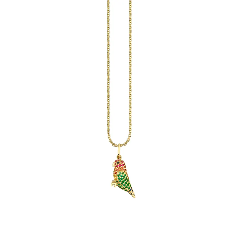 Gold, Diamond, Emerald, Orange Sapphire, Ruby, Sapphire & Yellow Sapphire Parrot Charm made by Sydney Evan