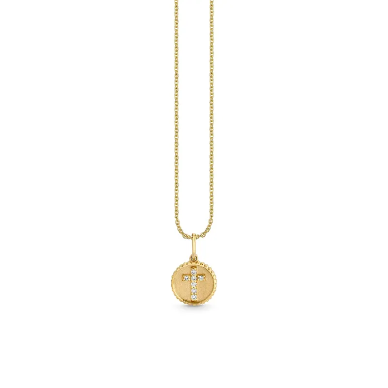 Gold & Diamond Tiny Cross Coin Charm made by Sydney Evan