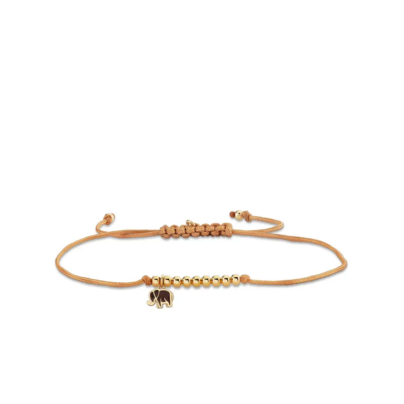 Gold & Brown Enamel Mini Elephant Cord Bracelet made by Sydney Evan