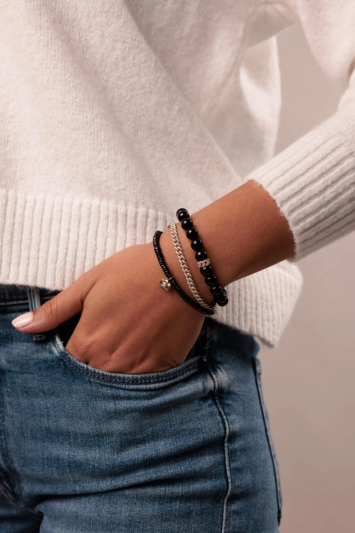 Gold & Diamond Link Rondelle On Onyx sold by Sydney Evan product image thumbnail 2