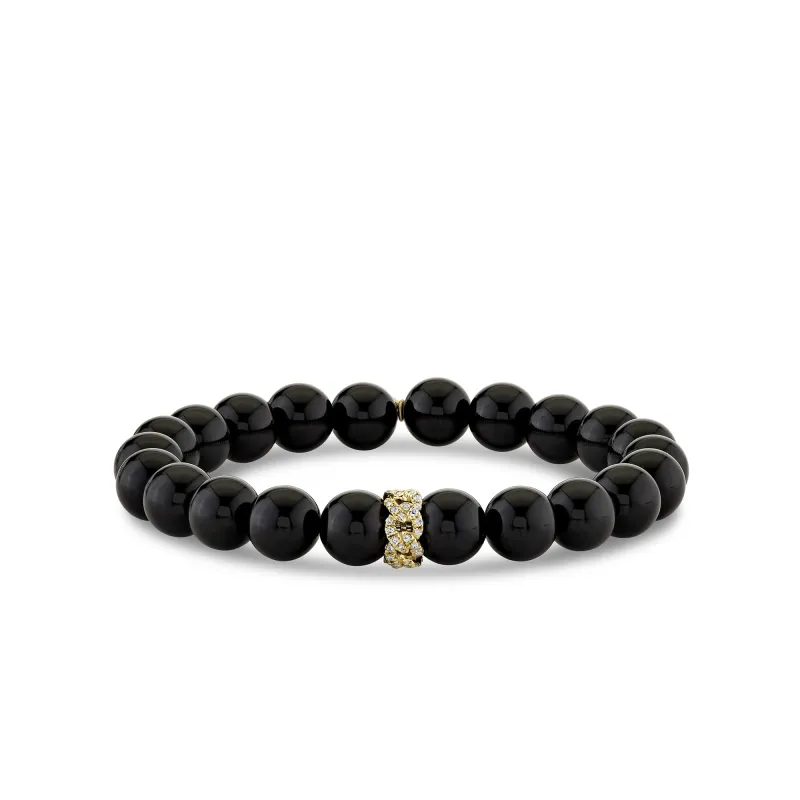 Gold & Diamond Link Rondelle On Onyx made by Sydney Evan