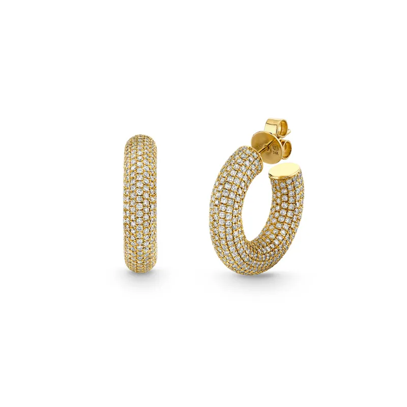 Gold & Pave Diamond Puffy Hoops made by Sydney Evan