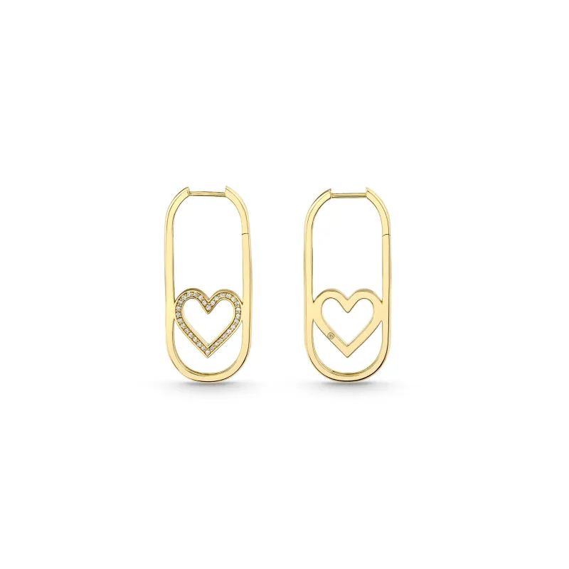 Gold & Pave Diamond Open Heart Long Hoops made by Sydney Evan