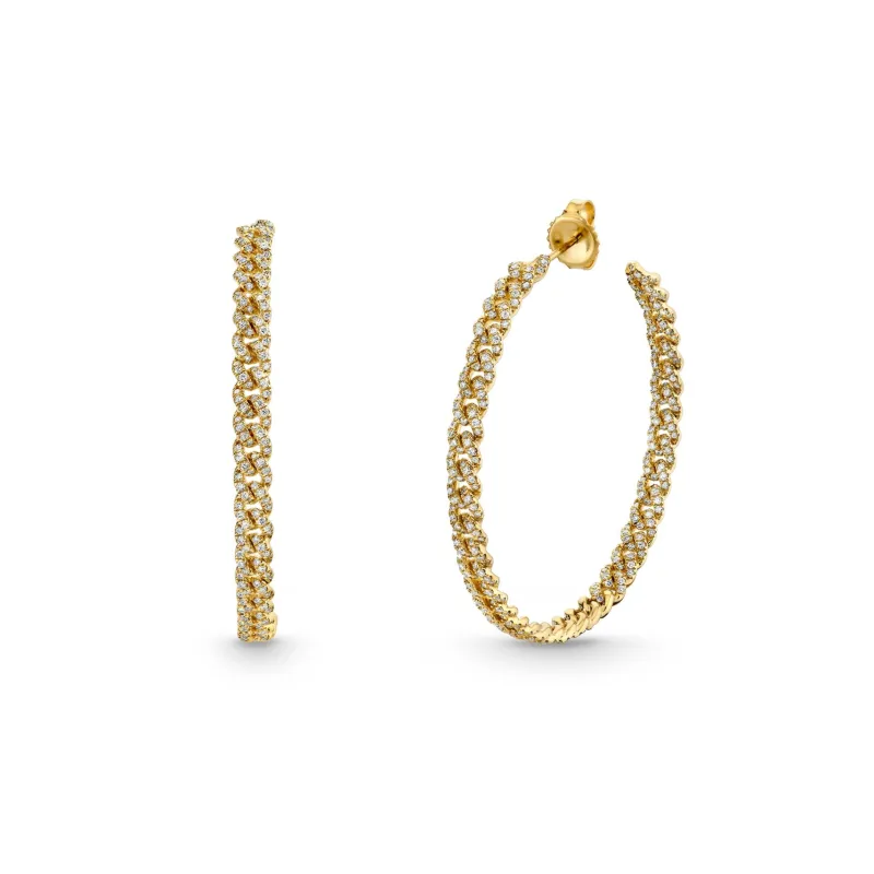 Gold & Pave Diamond Link Large Hoops made by Sydney Evan