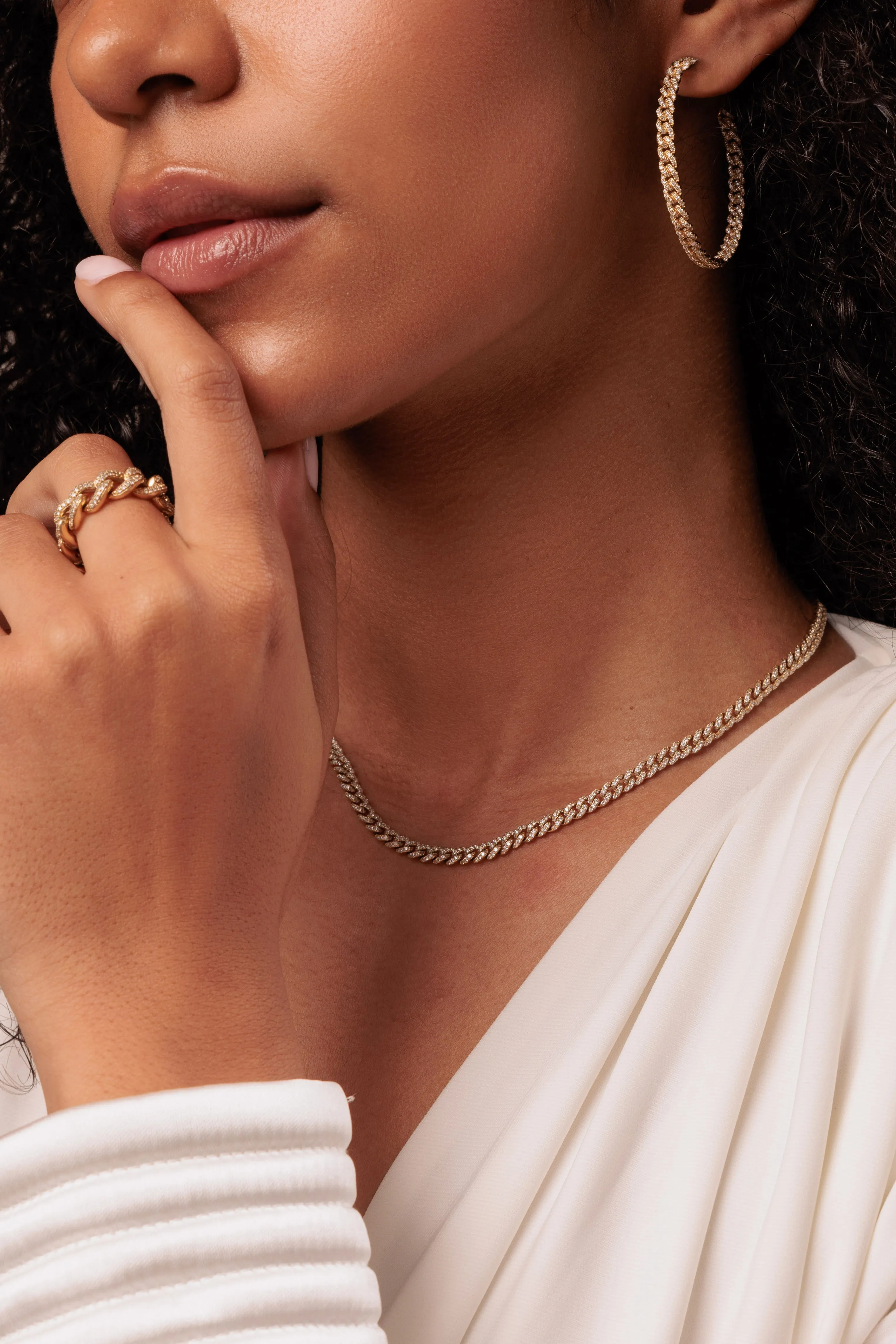 Gold & Pave Diamond Link Large Hoops sold by Sydney Evan product image thumbnail 2