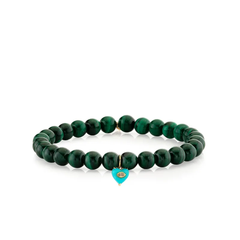 Gold & Diamond Carved Stone Heart on Malachite made by Sydney Evan