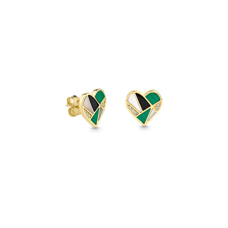 Gold & Diamond Mosaic Heart Stud made by Sydney Evan