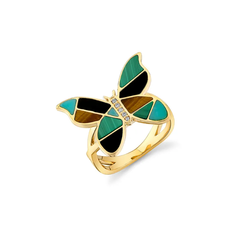 Gold & Diamond Mosaic Butterfly Ring made by Sydney Evan