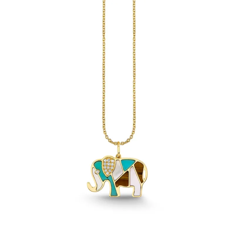 Gold & Diamond Mosaic Elephant Charm made by Sydney Evan